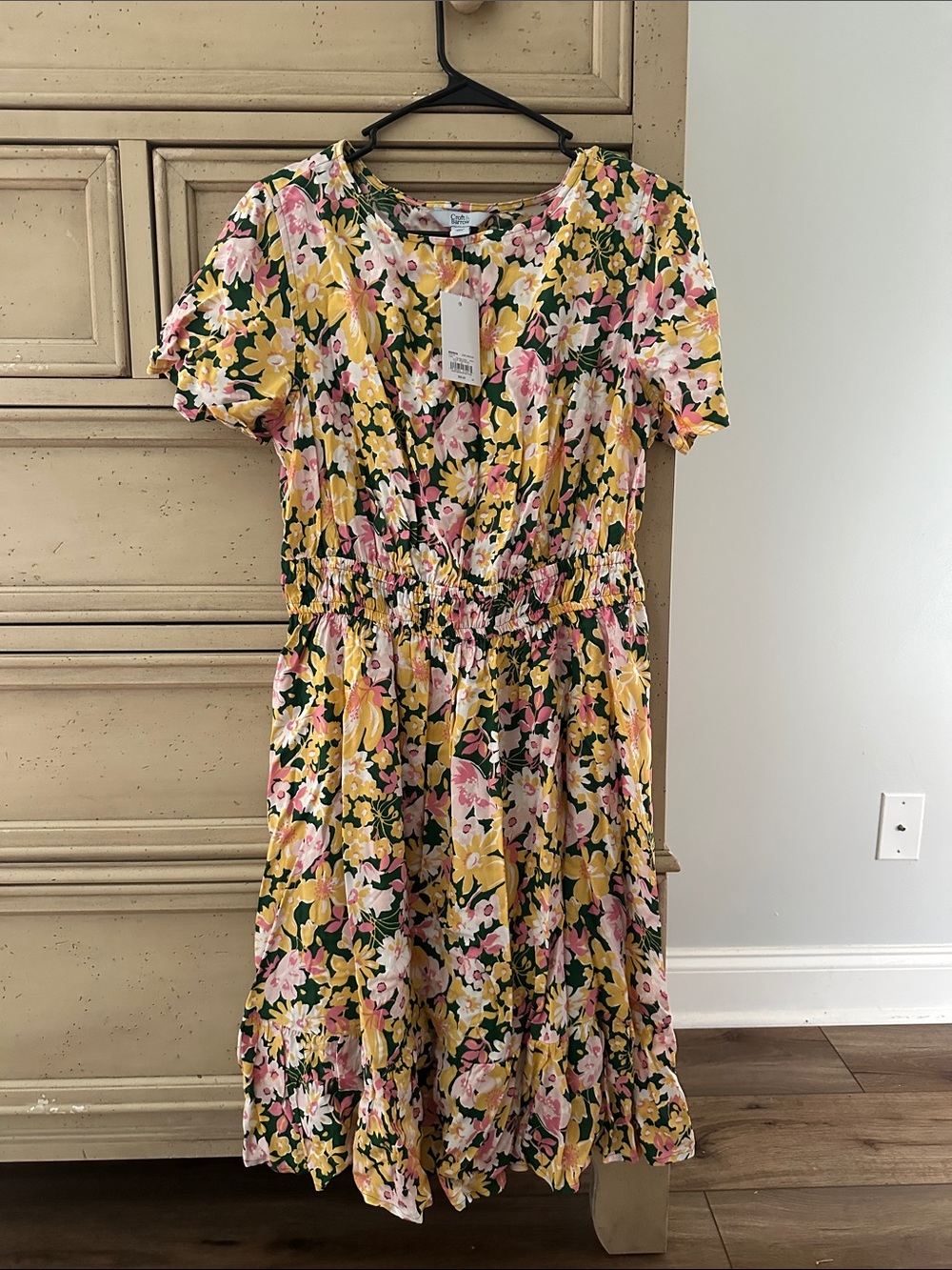 croft & barrow Yellow and Pink Floral Midi Dress